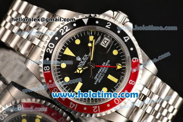 Rolex GMT Master Oyster Perpetual Automatic Movement ETA Case with Black/Red Bezel-Yellow Markers and Black Dial - Click Image to Close